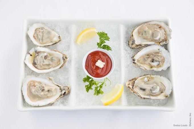 Product: Six fresh oysters served with lemon and cocktail sauce. - Swiss Louis in San Francisco, CA Restaurants/Food & Dining