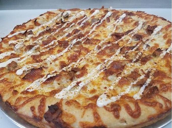 Product: italian sausage, onions, cheese, crispy bacon, ranch dressing and a smokey, maple seasoning - The 78 Pub @ This Guy's Pizza in Johnston, RI Pizza Restaurant