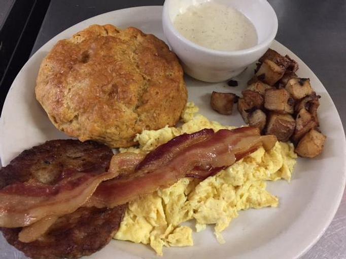 Product: Egg, Bacon, Sausage, Biscuit & Gravy plus breakfast Potato - The Pantry Restaurant in McKinney, TX American Restaurants Product: Egg, Bacon, Sausage, Biscuit & Gravy plus breakfast Potato - The Pantry Restaurant in McKinney, TX American Restaurants