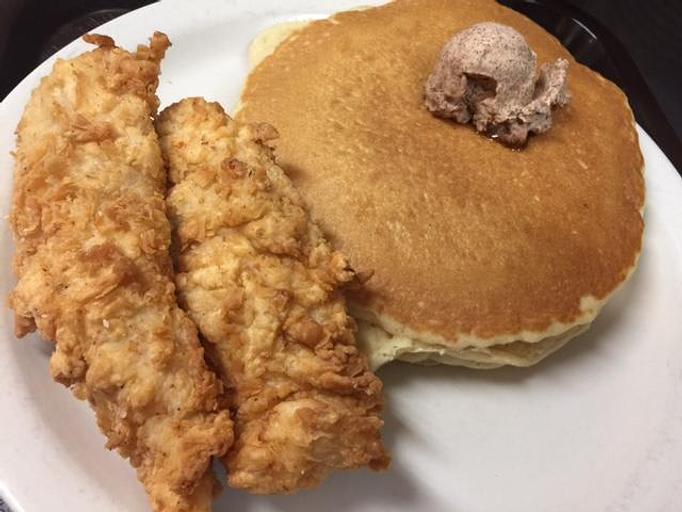 Product: Fried Chicken with Buttermilk Pancakes served with cinnamon butter - The Pantry Restaurant in McKinney, TX American Restaurants Product: Fried Chicken with Buttermilk Pancakes served with cinnamon butter - The Pantry Restaurant in McKinney, TX American Restaurants