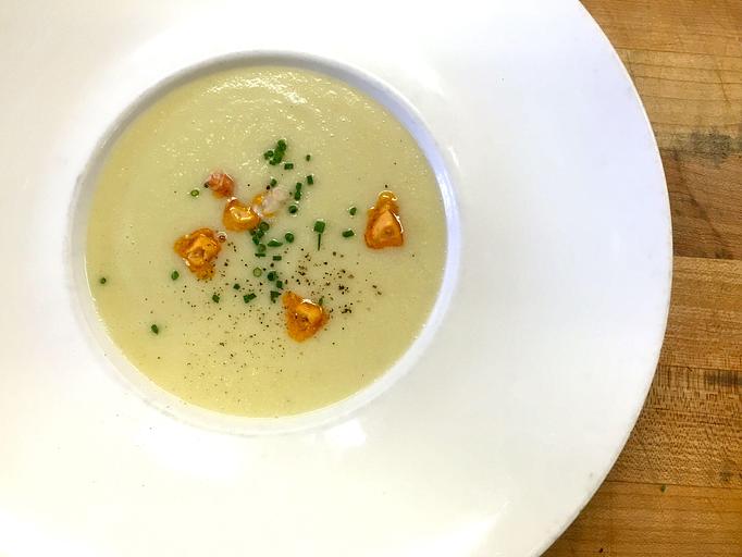 Product: Seasonally inspired menu with daily specials. Pictured: Seasonally available Corn Soup with Lobster Butter. - The Waterboy in Sacramento, CA American Restaurants