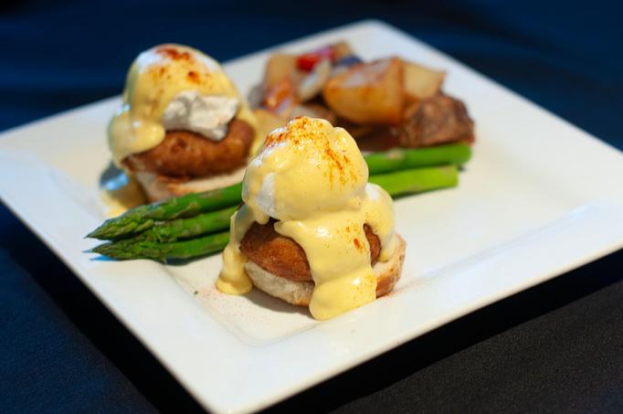 Product: With poached eggs and chipotle aioli. Served with your choice of home fries, fresh fruit or smoked gouda grits. - Midtown Cafe in Nashville, TN American Restaurants Product: With poached eggs and chipotle aioli. Served with your choice of home fries, fresh fruit or smoked gouda grits. - Midtown Cafe in Nashville, TN American Restaurants