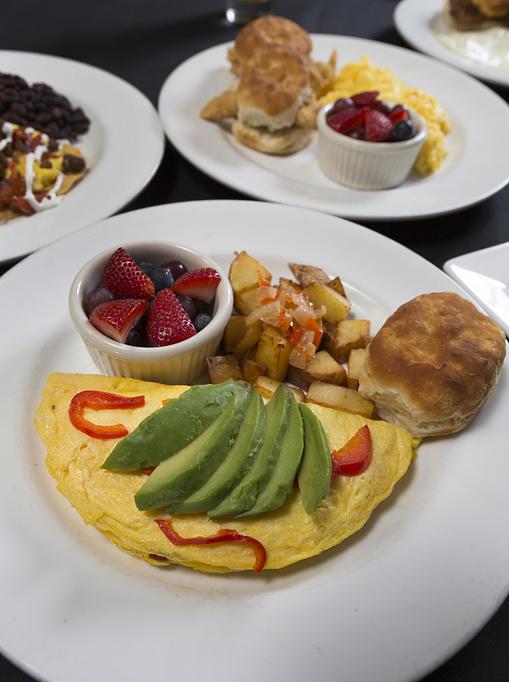 Product: Three egg omelet with your choice of three ingredients. - Midtown Cafe in Nashville, TN American Restaurants Product: Three egg omelet with your choice of three ingredients. - Midtown Cafe in Nashville, TN American Restaurants