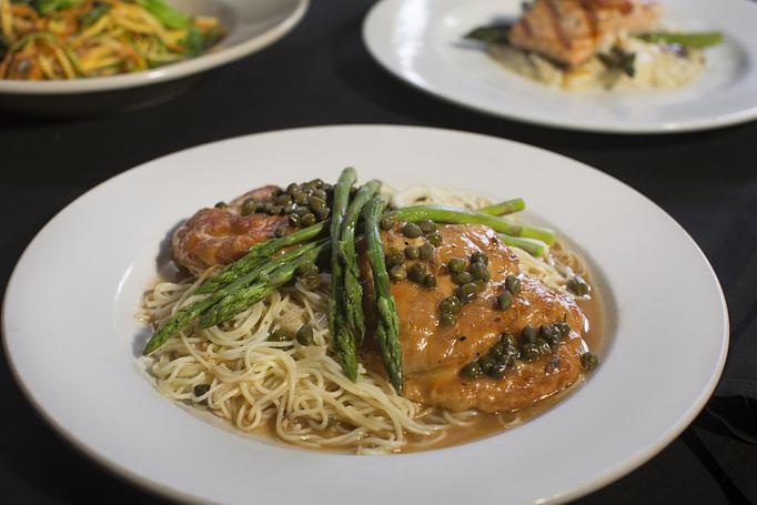 Product: Chicken breast pounded thin and sautéed in butter with white wine,
lemon juice and capers, served with angel hair pasta or rice pilaf, and asparagus. - Midtown Cafe in Nashville, TN American Restaurants Product: Chicken breast pounded thin and sautéed in butter with white wine,
lemon juice and capers, served with angel hair pasta or rice pilaf, and asparagus. - Midtown Cafe in Nashville, TN American Restaurants