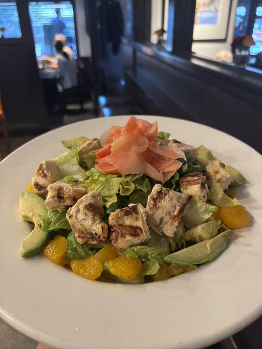 Product: Fresh romaine lettuce, grilled 6oz chicken breast, Mandarin oranges,
avocado and pickled ginger, tossed in a light citrus sesame dressing. - Midtown Cafe in Nashville, TN American Restaurants Product: Fresh romaine lettuce, grilled 6oz chicken breast, Mandarin oranges,
avocado and pickled ginger, tossed in a light citrus sesame dressing. - Midtown Cafe in Nashville, TN American Restaurants