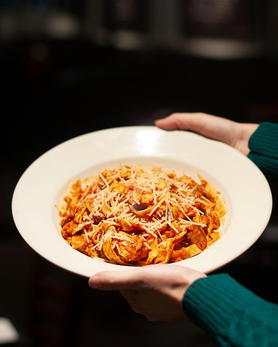 Product: grilled chicken, bay shrimp and andouille sausage tossed in spicy black magic tomato
sauce with fresh egg fettuccini pasta. - Midtown Cafe in Nashville, TN American Restaurants Product: grilled chicken, bay shrimp and andouille sausage tossed in spicy black magic tomato
sauce with fresh egg fettuccini pasta. - Midtown Cafe in Nashville, TN American Restaurants