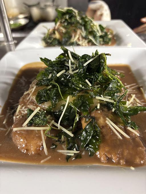 Product: layered with Benton’s Tennessee ham, provolone cheese,
Parmesan cheese and fried spinach over a bed of Yukon gold mashed potatoes with red wine glaze. - Midtown Cafe in Nashville, TN American Restaurants Product: layered with Benton’s Tennessee ham, provolone cheese,
Parmesan cheese and fried spinach over a bed of Yukon gold mashed potatoes with red wine glaze. - Midtown Cafe in Nashville, TN American Restaurants