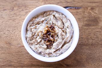 Product: Kashk bademjna is Papular Eggplant dip. Made from grilled Eggplant, Onion and Kashk(fermented yogurt whey) - Aiden's Grill in la crescenta / montrose / sunlandtujunga  /goendale - Glendale, CA Mediterranean Restaurants