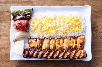 Product: Chicken Soltani is a combination of chicken thigh and Chicken koobideh marinaded well, cook on open flame to perfection. - Aiden's Grill in la crescenta / montrose / sunlandtujunga  /goendale - Glendale, CA Mediterranean Restaurants