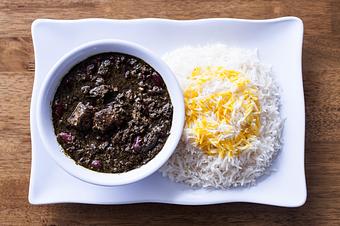 Product: Ghormeh sabzi is Papular Iranian Stew, made with 4 kinde of fresh Greens, red beans, diced beef and dried lime. - Aiden's Grill in la crescenta / montrose / sunlandtujunga  /goendale - Glendale, CA Mediterranean Restaurants