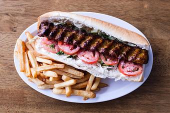 Product: Chicken koobideh (ground) made with, mayo, parsley, onion, tomato, lettuce on your choice of bread, French roll or lavash wrap (thin bread) - Aiden's Grill in la crescenta / montrose / sunlandtujunga  /goendale - Glendale, CA Mediterranean Restaurants