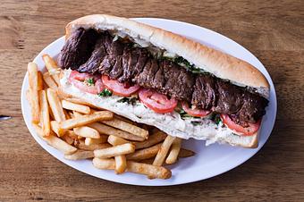 Product: Beef sandwich made with, mayo, parsley, onion, tomato, lettuce on your choice of bread, french roll or lavash wrap (thin bread) - Aiden's Grill in la crescenta / montrose / sunlandtujunga  /goendale - Glendale, CA Mediterranean Restaurants