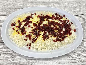 Product: Zereshk polo is a classic, festive Persian dish of fluffy rice mixed with barberries (zereshk) traditionally served with Chicken. - Aiden's Grill in la crescenta / montrose / sunlandtujunga  /goendale - Glendale, CA Mediterranean Restaurants