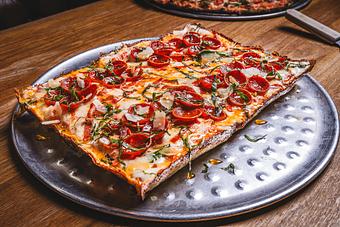 Product: Littlerose Detroit Style Pizza - Blue Pan Pizza in Congress Park - Denver, CO Dessert Restaurants Product: Littlerose Detroit Style Pizza - Blue Pan Pizza in Congress Park - Denver, CO Dessert Restaurants