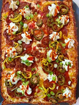 Product: Vegan Pepperoni and Vegan Italian Crumbles - both provided by The BeHive - Blue Pan Pizza in West Higlands - Denver, CO Dessert Restaurants