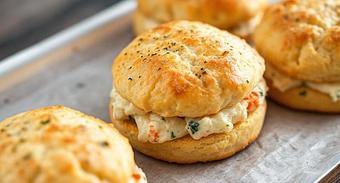 Product: handpicked blue crab, low country pimento cheese, chive and cheese biscuit - Coastal Kitchen and Bar in Uptown - Charlotte, NC American Restaurants