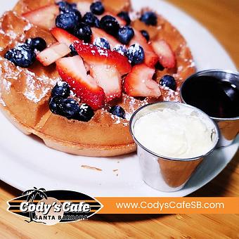 Product: Waffle & Seasonal Berries - Cody's Cafe in Santa Barbara, CA American Restaurants