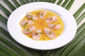 Product: Persimmon Relish, Avocado Mousse, Espelette Pepper, Citrus Yuzu Vinaigrette - The Palms AVEDA Spa in Miami Beach - Miami Beach, FL Beauty Salons