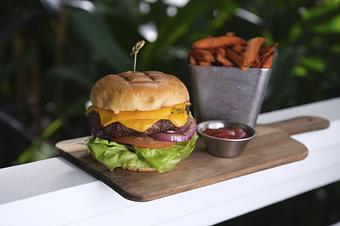 Product: Florida Grass-Feed Beef, Cheddar, Bibb Lettuce, Onion, Tomato, Brioche Bun - The Palms AVEDA Spa in Miami Beach - Miami Beach, FL Beauty Salons