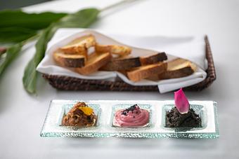 Product: Beet Hummus, Olive Tapenade, Eggplant Caponata | Gluten-Free Bread Available Upon Request - The Palms AVEDA Spa in Miami Beach - Miami Beach, FL Beauty Salons