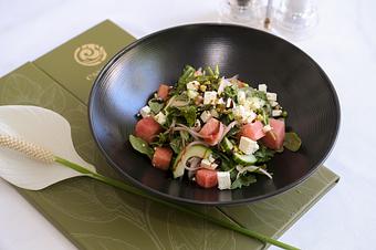 Product: Pickled Red Onions, Cucumbers, Mint, Feta Cheese, Pistachios, Red Balsamic Reduction - The Palms AVEDA Spa in Miami Beach - Miami Beach, FL Beauty Salons