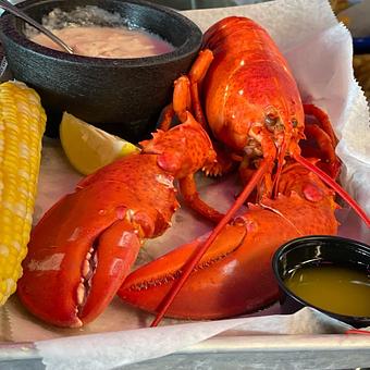 Product: The Perfect Taste of New England - Lobster, Clam Chowder, Corn on the Cob, and Blueberry Pie! - Geddy's in Downtown Bar Harbor, just steps from the town pier. - Bar Harbor, ME American Restaurants