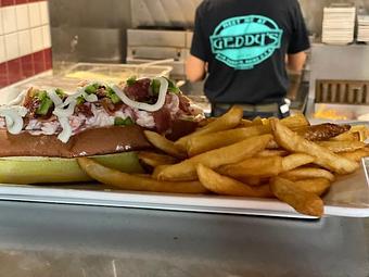 Product: Spice Up Your Meal with Our Tasty Bacon Jalapeno Lobster Roll - a Slight Twist on the Classic Lobster Roll. - Geddy's in Downtown Bar Harbor, just steps from the town pier. - Bar Harbor, ME American Restaurants