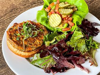 Product: Salmon Burger - Hugo's Studio City in Valley Village - Studio City, CA Vegetarian Restaurants