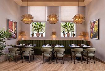 Interior: Essensia Dining Room Banquette - Essensia Restaurant at The Palms Hotel & Spa in Miami Beach - Miami Beach, FL Global Restaurant