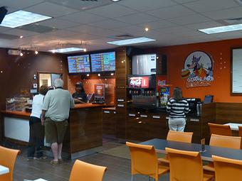 Interior: Register Condiment Area - Gimme A Burger in Deerfield Beach - Deerfield Beach, FL Hamburger Restaurants