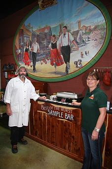 Interior: Sample bratwursts daily from Wurstmiester Mike at the Wurst Sample Bar at the Hermann Wurst Haus - Hermann Wurst Haus in Historic Downtown Hermann - Hermann, MO Delicatessen Restaurants