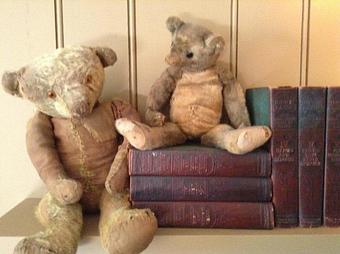 Interior: "Best friends" and much loved mohair, straw stuffed 1800's bears - Just A Little Bit Country & Log Cabin Hooked Rugs in Waukesha, WI Cabins Cottages & Chalet Rental