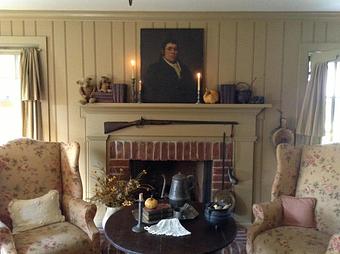 Interior: Master bedroom 1800's style.  Love the portrait of the "early" gent? - Just A Little Bit Country & Log Cabin Hooked Rugs in Waukesha, WI Cabins Cottages & Chalet Rental