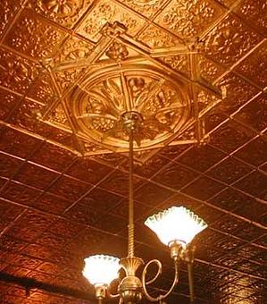Interior: Original Tin Ceiling - Sleder's Family Tavern in Traverse City's Famous Slabtown! - Traverse City, MI American Restaurants