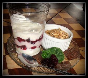 Product: Yogurt, Fruit, Pumpkin Flax Seed Granola Parfaits - Adagio Bean & Leaf in East Sequim - Sequim, WA Coffee, Espresso & Tea House Restaurants