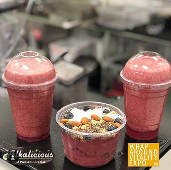 Product: One of our naturally sweeter smoothies this is a popular treat! (Shown with acai smoothie bowl) - Alkalicious Cold Pressed Juice Bar in Greenbrier East - Chesapeake, VA Organic Restaurants