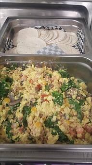 Product: Our egg scramble is made with fresh spinach, mushrooms, bell peppers, onions, & tomatoes - Asante Catering in Sacramento, CA American Restaurants