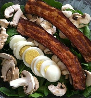 Product: Fresh Spinach Salad with Mushrooms, Hard Boiled Egg, Bacon and your choice of dressing. - Bacon PDX in Hollywood - Portland, OR American Restaurants