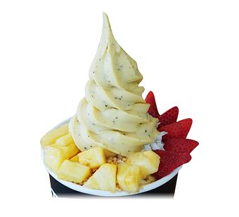 Product: Liliko'i Banán topped with shaved coconut, puffed quinoa, pineapple, strawberries, and honey - Banán - University Store in Honolulu, HI Vegan Restaurants