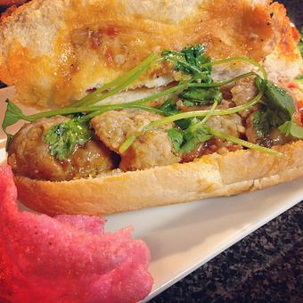 Product: Vietnamese Meatball Sandwich. - Basil Cafe in Appleton, WI Asian Restaurants