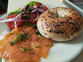 Product: Bagel and lox at 'Beans' - Beans in the Belfry in downtown - Brunswick, MD American Restaurants