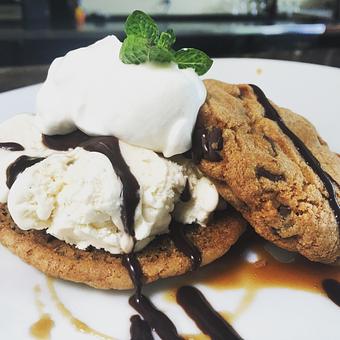 Product: Chocolate Chip Cookie Ice Cream Sandwich - Bistro 135 in Tracy, CA American Restaurants