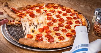 Product: New York style pizza - cupping pepperoni - Blue Pan Pizza in Congress Park - Denver, CO Dessert Restaurants
