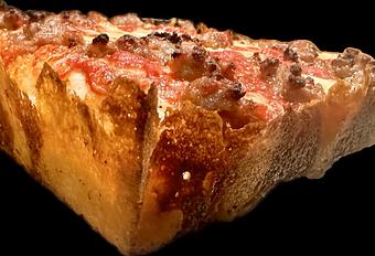 Product: Gluten-friendly Detroit with Italian sausage - Blue Pan Pizza in Congress Park - Denver, CO Dessert Restaurants