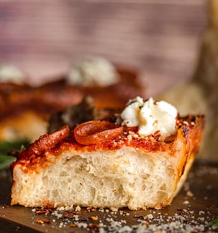 Product: Brooklyn Bridge - Detroit Style Pizza - crumb - Blue Pan Pizza in Congress Park - Denver, CO Dessert Restaurants Product: Brooklyn Bridge - Detroit Style Pizza - crumb - Blue Pan Pizza in Congress Park - Denver, CO Dessert Restaurants