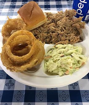 Product: BBQ Platter w/slaw & Orings - Blue Ridge BBQ & Catering in Lynchburg, VA Barbecue Restaurants