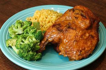 Product: Half chicken with Boneheads rice and steamed broccoli - Boneheads in Fremont, CA American Restaurants