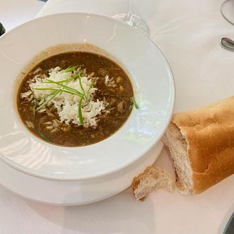 Product: Seafood Gumbo: Crab, Shrimp, Andouille, Oysters, Popcorn Rice - Brennan's - Wine Cellar in French Quarter - New Orleans, LA Cajun & Creole Restaurant