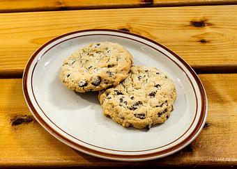 Product: Two chocolate chip cookies on a white plate - Bub City in Rosemont, IL Barbecue Restaurants