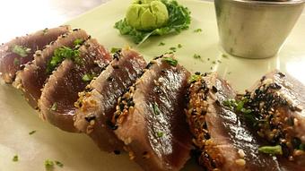Product: Sesame encrusted seared tuna. - Buffleheads Restaurant At Hills Beach in Biddeford, ME American Restaurants